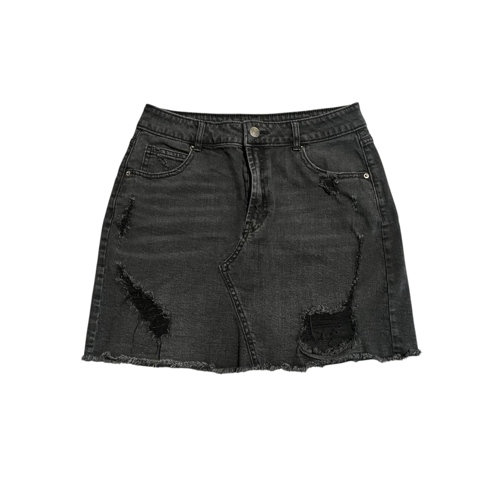 Wild Fable Black Denim Mini Ripped Skirt Womens 8